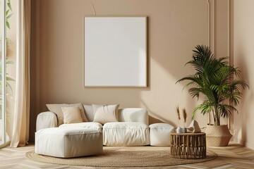 Light brown colors interior with canvas mockup