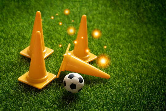 ball and cones in training ground , football manager tactic , soccer school academy - Powered by Adobe