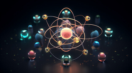 Colorful 3D atomic illustration electrons