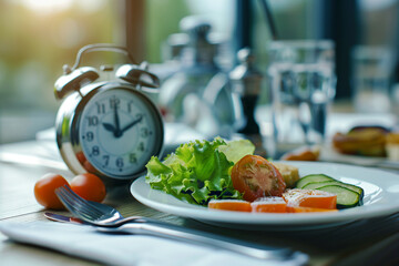 Concept of Business Concept with  Lunch Time on alarm clock - obrazy, fototapety, plakaty