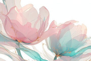 Two tulips with pink and turquoise petals, light background