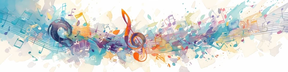 Deurstickers watercolor music notes banner, white background © Photo And Art Panda