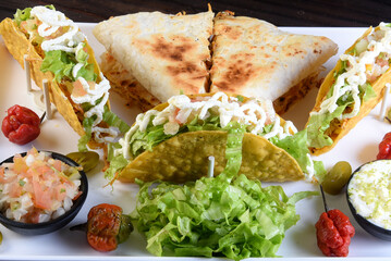 delicious Mexican cuisine guacamole, taco, tortilla, spicy Mexican chille