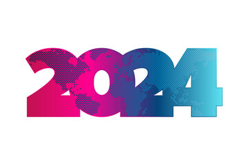 2024 year symbol with world map contour. Pink blue gradient isolated illustration. Vector sign for web design, business, finance, presentation, infographic element - 763369938