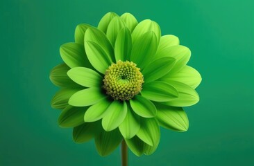 One green flower on green monochrome background. Copy space, place for text, empty space. View from above.