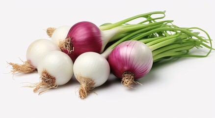 a group of onions with stems - obrazy, fototapety, plakaty
