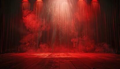 Mystical Stage with Red Spotlight and Smoke
