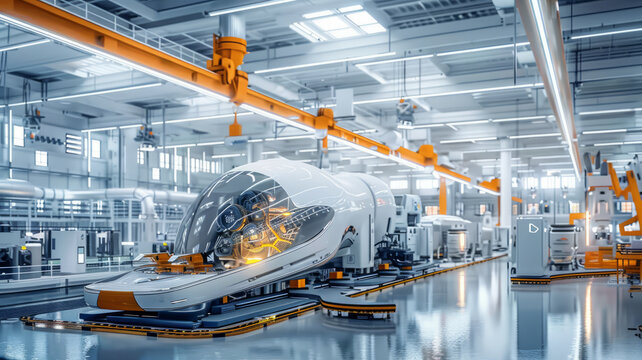 Future intelligent production workshop interior design, assembly line production module, parts production chain, real shooting,generative ai