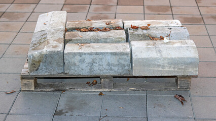 Old Used Curb Blocks at Cargo Pallet Construction