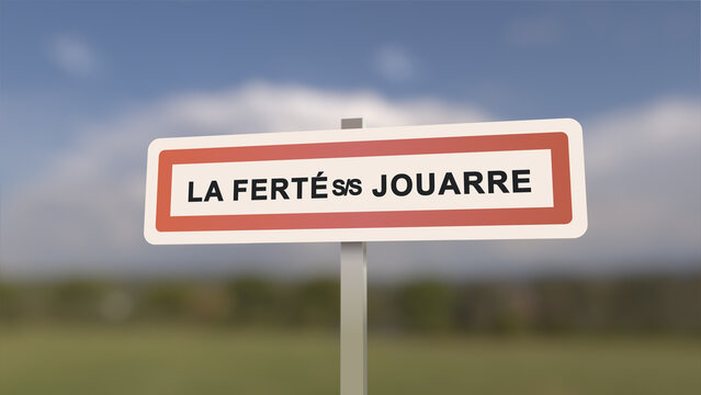 City sign of La Ferté-sous-Jouarre. Entrance of the town of La Ferté sous Jouarre in, Seine-et-Marne, France