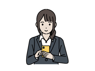 スマートフォンを使う女性会社員のイラスト