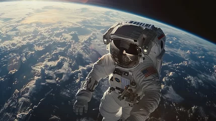 Fototapeten A man in a spacesuit is floating in space © jr-art
