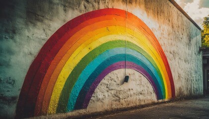  rainbow painted on a wall  - obrazy, fototapety, plakaty