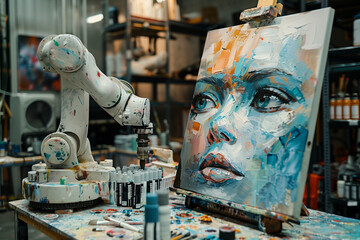 Robotic arm painting a portrait