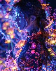 Ethereal Beauty Amid Bioluminescent Blooms,generative ai