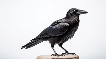 Obraz premium Black Raven on a White Isolated Background Generative AI