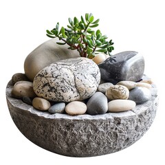 Serene Zen Garden Concept with Smooth Stones and Succulent Plant
