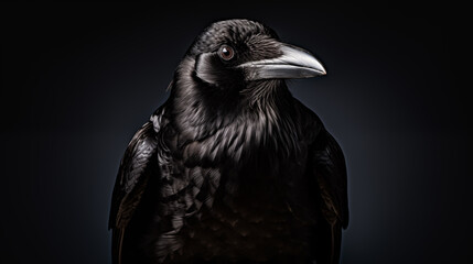 Obraz premium Majestic Black Raven Portrait with Intense Gaze Generative AI