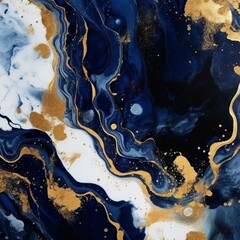 A detailed closeup of a liquid blue and gold marble texture