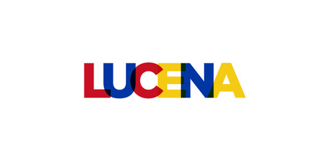 Lucena in the Philippines emblem. The design features a geometric style, vector illustration with bold typography in a modern font. The graphic slogan lettering.