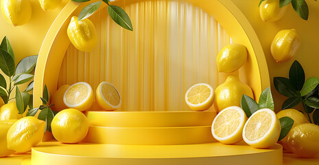 Background lemon podium product fruit platform cosmetic scene display citrus yellow. - Powered by Adobe