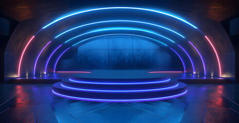Background podium 3d light game circle blue neon stage screen hologram platform