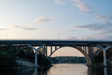Skurubron, Skuru Arched Bridge in municipality of Nacka, afternoon at Archipelago Stockholm Sweden.