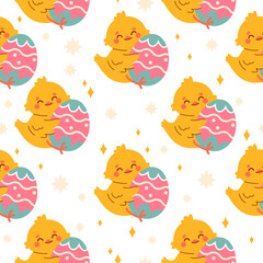 Seamless easter pattern with chicken and eggs. Easter seamless pattern, Easter symbol, decorative vector elements. Easter colored simple pattern.