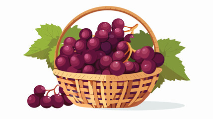 Red grapes in a basket on white background flat vector