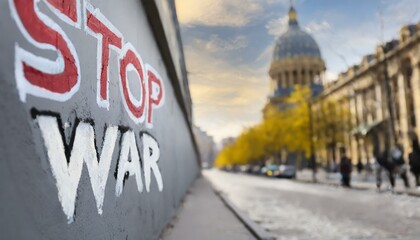 word stop war as graffiti on wall
