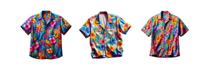 Set of beautiful Colorful Hawaiian Shirts, illustration, isolated over on transparent white background