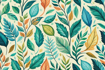 Watercolor seamless pattern with  leaves - obrazy, fototapety, plakaty