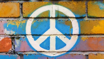 Peace symbol Graffiti on a Brick Wall