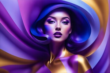 Girl exudes beauty in spectacular blue. Fashionable portrait radiates elegance.