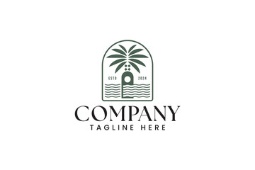 palm bottle and river elegant logo design for resort and residential company business