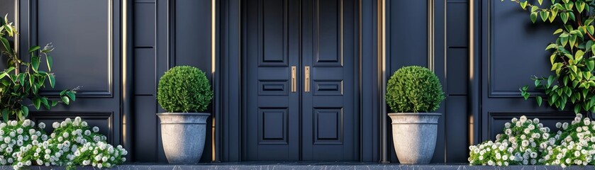 Fototapeta premium Welcoming home entrance with door and plants