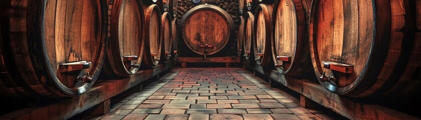 Wine bottles in a cellar - obrazy, fototapety, plakaty