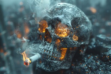 Skull of Smoke: A Haunting Reminder of the Dystopian Reality of Smoking - obrazy, fototapety, plakaty
