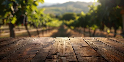 Fototapete Rund Wood table top on blurred vineyard landscape background © Ricardo Costa