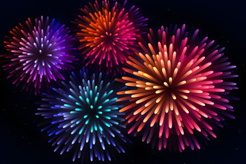 Bright colorful fireworks isolated on black background