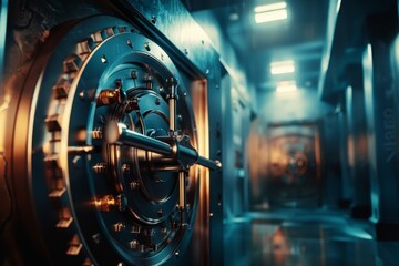 A bank vault with a silent alarm, notifying police discreetly when unauthorized access is attempted during a heist - obrazy, fototapety, plakaty