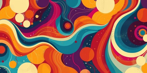 A 70s funk music record cover design, featuring groovy colors and patterns for a music-themed vintage banner - obrazy, fototapety, plakaty