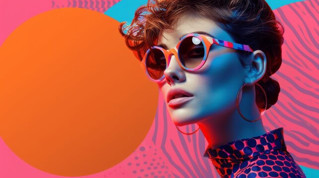 A 60s mod fashion layout with bright colors and bold patterns, offering a stylish background for a vintage fashion banner
