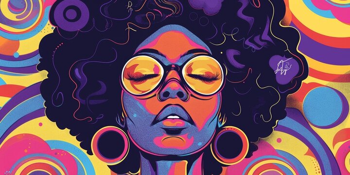 A 70s funk music record cover design, featuring groovy colors and patterns for a music-themed vintage banner