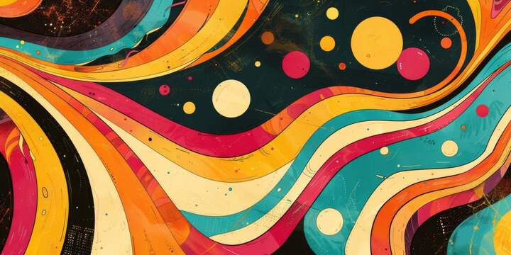 A 70s funk music record cover design, featuring groovy colors and patterns for a music-themed vintage banner