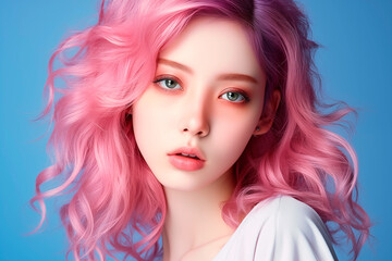 Naklejka premium A woman with pink hair and blue eyes