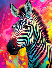 an artistic print of zebra on a colorful background сreated with Generative Ai