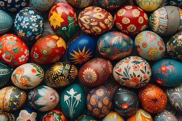 Fototapeta na wymiar Vibrant and colorful Nowruz eggs background, perfect for Persian New Year celebration decorations and cultural art.
