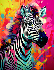 Fototapeta premium an artistic print of zebra on a colorful background сreated with Generative Ai