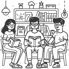 Outline illustration for positive learning situations in the classroom at school